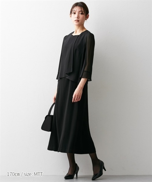 slattgir(スラットジール)の「高身長 【喪服・礼服】 洗えるノーカラージャケットアンサンブル(ジャケット+七分袖ロングワンピース)(防しわ) (トールサイズ)(スーツセット・レディース・ブラック・T5L/T3L/TLL/TL/TM)」の11枚目の写真