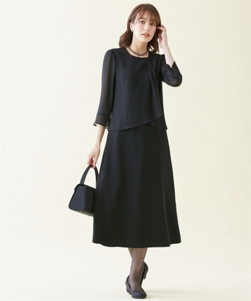 slattgir(スラットジール)の「高身長 【喪服・礼服】 洗えるノーカラージャケットアンサンブル(ジャケット+七分袖ロングワンピース)(防しわ) (トールサイズ)(スーツセット・レディース・ブラック・T5L/T3L/TLL/TL/TM)」の12枚目の写真
