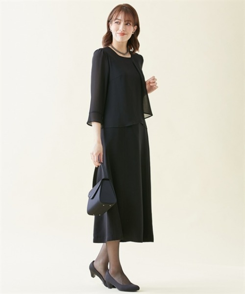 slattgir(スラットジール)の「高身長 【喪服・礼服】 洗えるノーカラージャケットアンサンブル(ジャケット+七分袖ロングワンピース)(防しわ) (トールサイズ)(スーツセット・レディース・ブラック・T5L/T3L/TLL/TL/TM)」の13枚目の写真