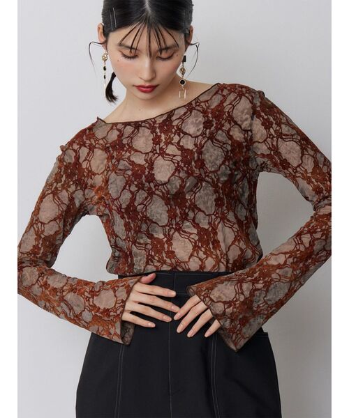 MURUA(ムルーア)の「【WEB限定】フロッキーフラワーシアートップス(Tシャツ/カットソー・レディース・ブラック/ブルー/グレー・FREE)」の2枚目の写真