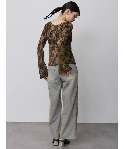 MURUA(ムルーア)の「【WEB限定】フロッキーフラワーシアートップス(Tシャツ/カットソー・レディース・ブラック/ブルー/グレー・FREE)」の6枚目の写真