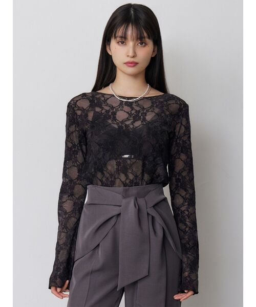 MURUA(ムルーア)の「【WEB限定】フロッキーフラワーシアートップス(Tシャツ/カットソー・レディース・ブラック/ブルー/グレー・FREE)」の8枚目の写真