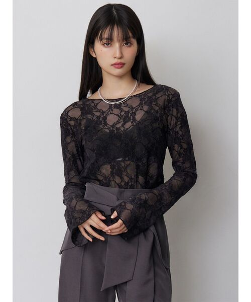 MURUA(ムルーア)の「【WEB限定】フロッキーフラワーシアートップス(Tシャツ/カットソー・レディース・ブラック/ブルー/グレー・FREE)」の9枚目の写真