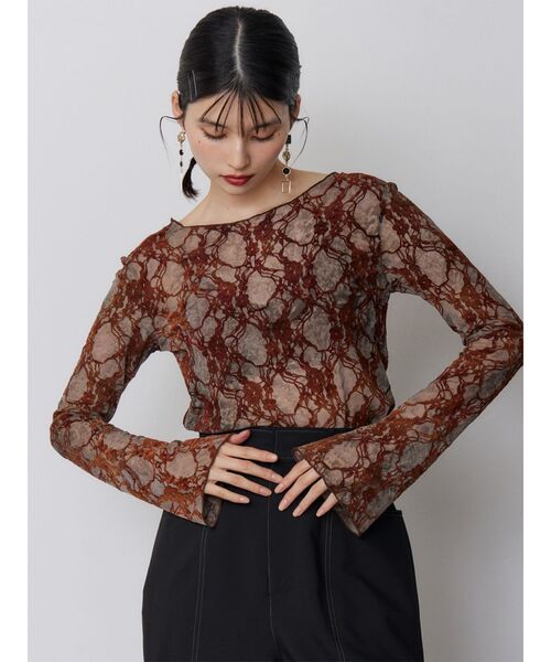 MURUA(ムルーア)の「【WEB限定】フロッキーフラワーシアートップス(Tシャツ/カットソー・レディース・ブラック/ブルー/グレー・FREE)」の17枚目の写真