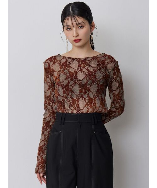 MURUA(ムルーア)の「【WEB限定】フロッキーフラワーシアートップス(Tシャツ/カットソー・レディース・ブラック/ブルー/グレー・FREE)」の18枚目の写真