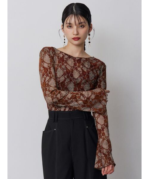 MURUA(ムルーア)の「【WEB限定】フロッキーフラワーシアートップス(Tシャツ/カットソー・レディース・ブラック/ブルー/グレー・FREE)」の19枚目の写真