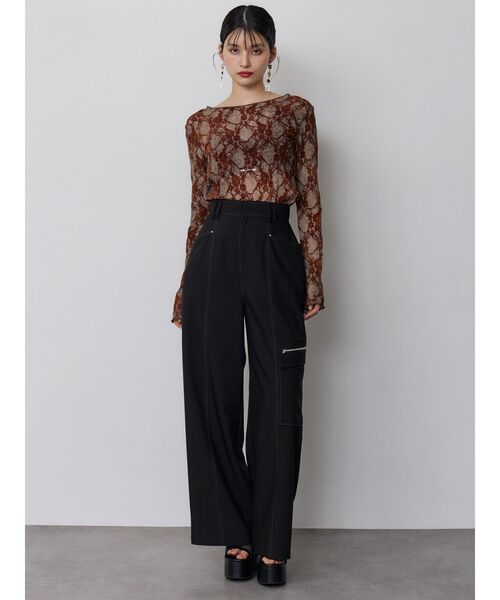 MURUA(ムルーア)の「【WEB限定】フロッキーフラワーシアートップス(Tシャツ/カットソー・レディース・ブラック/ブルー/グレー・FREE)」の22枚目の写真