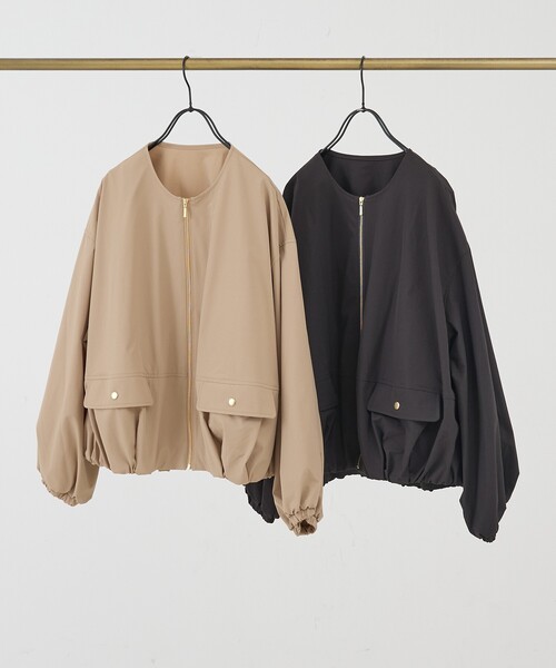 collex（コレックス）の「2WAYボリュームスリーブジップアップブルゾン（ブルゾン・レディース・チャコールグレー/ブラウン・フリー）」の5枚目の写真
