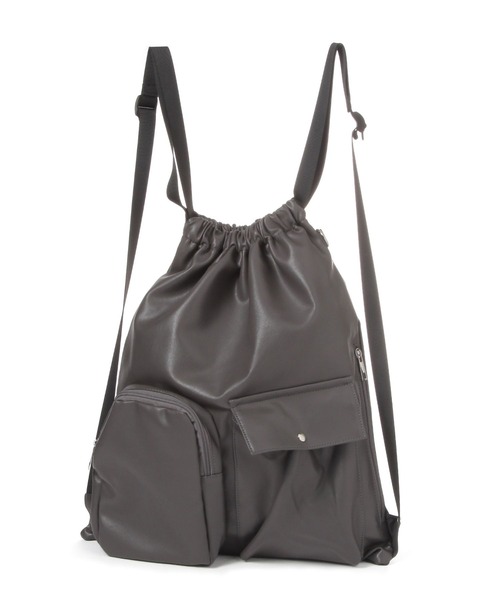 LAKOLE（ラコレ）の「ソフトフェイクレザーナップサック / 654121（バックパック/リュック・メンズ・ブラック/グレー・FREE）」の2枚目の写真