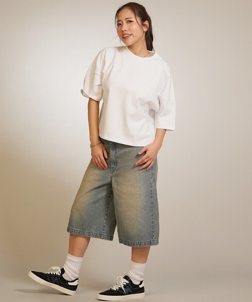 RVCA(ルーカ)の「RVCA/ルーカ 半袖 Tシャツ バックプリント ショート丈 BG043216(Tシャツ/カットソー・レディース・ライトピンク/スミクロ/ホワイト・S/L/M)」の7枚目の写真