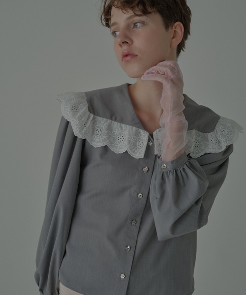 HONEY MI HONEY（ハニーミーハニー）の「lace frill sailor collar blouse（シャツ/ブラウス・レディース・ホワイト/グレー/ブラック・FREE）」の7枚目の写真