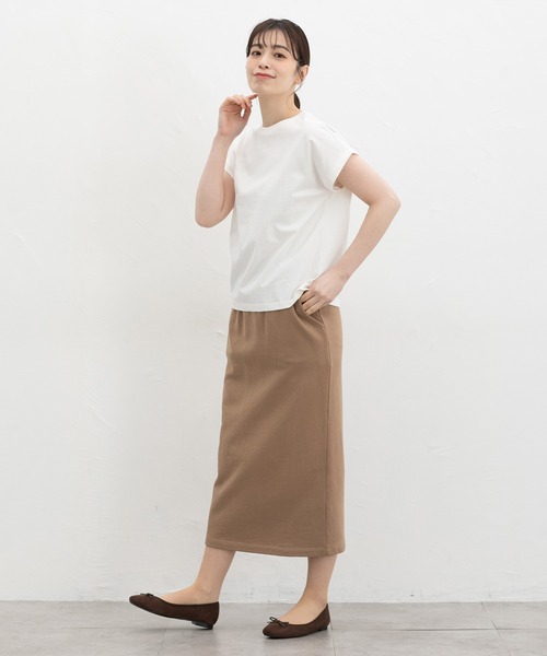 Honeys(ハニーズ)の「【UVカット】こだわり綿フレンチ袖T(Tシャツ/カットソー・レディース・ベージュ/スモーキーグリーン系/オフホワイト/ブラック/ネイビー/スミクロ/キャメル・M/LL/L/S)」の17枚目の写真