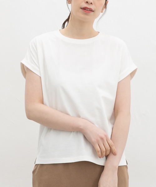 Honeys(ハニーズ)の「【UVカット】こだわり綿フレンチ袖T(Tシャツ/カットソー・レディース・ベージュ/スモーキーグリーン系/オフホワイト/ブラック/ネイビー/スミクロ/キャメル・M/LL/L/S)」の18枚目の写真