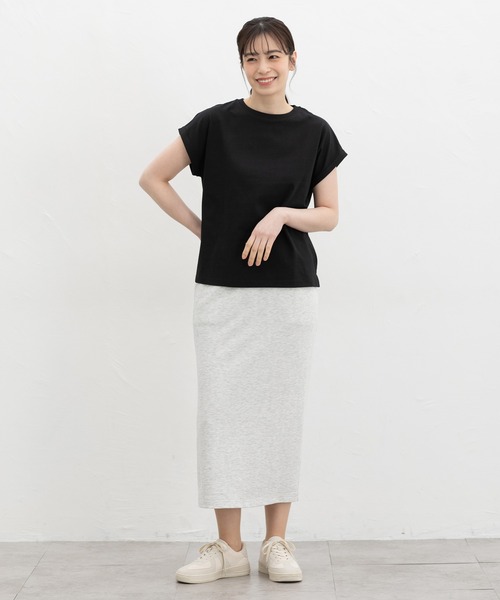 Honeys(ハニーズ)の「【UVカット】こだわり綿フレンチ袖T(Tシャツ/カットソー・レディース・ベージュ/スモーキーグリーン系/オフホワイト/ブラック/ネイビー/スミクロ/キャメル・M/LL/L/S)」の19枚目の写真