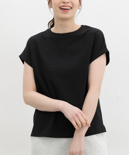 Honeys(ハニーズ)の「【UVカット】こだわり綿フレンチ袖T(Tシャツ/カットソー・レディース・ベージュ/スモーキーグリーン系/オフホワイト/ブラック/ネイビー/スミクロ/キャメル・M/LL/L/S)」の20枚目の写真