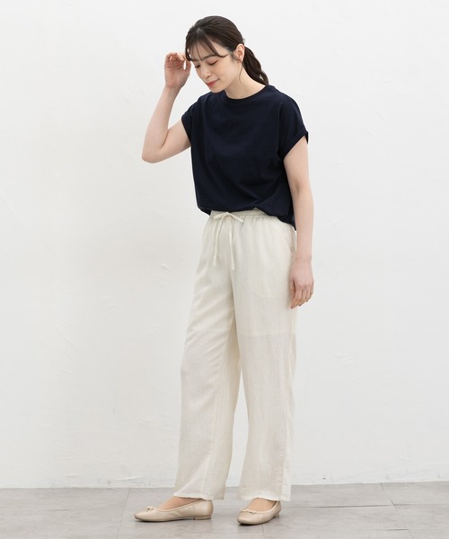 Honeys(ハニーズ)の「【UVカット】こだわり綿フレンチ袖T(Tシャツ/カットソー・レディース・ベージュ/スモーキーグリーン系/オフホワイト/ブラック/ネイビー/スミクロ/キャメル・M/LL/L/S)」の21枚目の写真