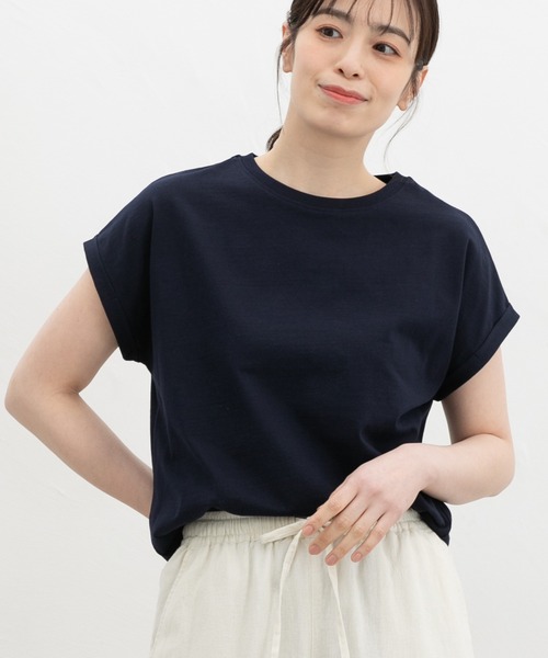 Honeys(ハニーズ)の「【UVカット】こだわり綿フレンチ袖T(Tシャツ/カットソー・レディース・ベージュ/スモーキーグリーン系/オフホワイト/ブラック/ネイビー/スミクロ/キャメル・M/LL/L/S)」の22枚目の写真