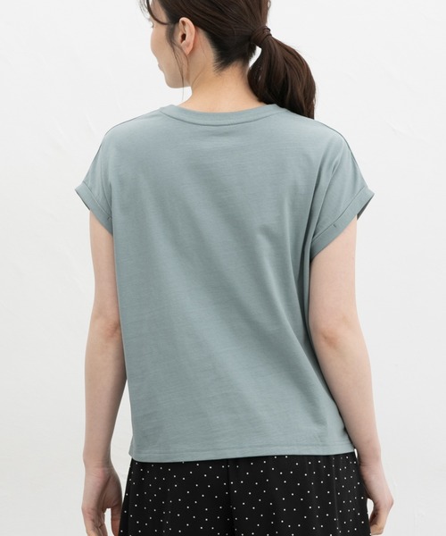 Honeys(ハニーズ)の「【UVカット】こだわり綿フレンチ袖T(Tシャツ/カットソー・レディース・ベージュ/スモーキーグリーン系/オフホワイト/ブラック/ネイビー/スミクロ/キャメル・M/LL/L/S)」の9枚目の写真