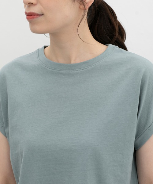 Honeys(ハニーズ)の「【UVカット】こだわり綿フレンチ袖T(Tシャツ/カットソー・レディース・ベージュ/スモーキーグリーン系/オフホワイト/ブラック/ネイビー/スミクロ/キャメル・M/LL/L/S)」の10枚目の写真