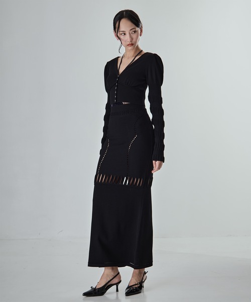 FETICO（フェティコ）の「【FETICO/フェティコ】《STUDIOUS別注》別注 MESH KNIT MAXI SKIRT/メッシュニットマキシスカート（スカート・レディース・ブラウン/ブラック・36/38）」の4枚目の写真