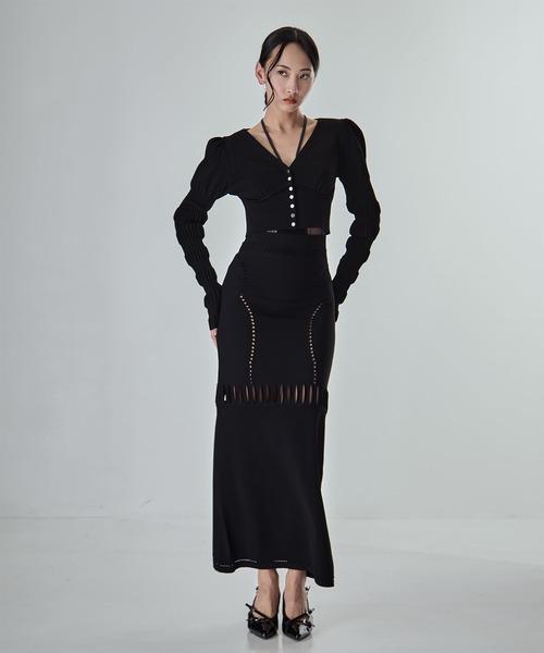 FETICO（フェティコ）の「【FETICO/フェティコ】《STUDIOUS別注》別注 MESH KNIT MAXI SKIRT/メッシュニットマキシスカート（スカート・レディース・ブラウン/ブラック・36/38）」の3枚目の写真