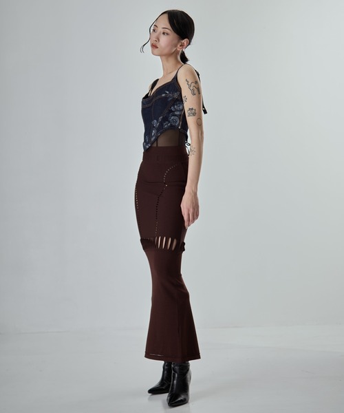 FETICO（フェティコ）の「【FETICO/フェティコ】《STUDIOUS別注》別注 MESH KNIT MAXI SKIRT/メッシュニットマキシスカート（スカート・レディース・ブラウン/ブラック・36/38）」の16枚目の写真
