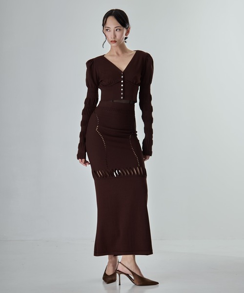 FETICO（フェティコ）の「【FETICO/フェティコ】《STUDIOUS別注》別注 MESH KNIT MAXI SKIRT/メッシュニットマキシスカート（スカート・レディース・ブラウン/ブラック・36/38）」の14枚目の写真