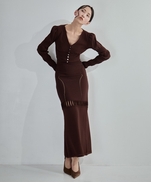 FETICO（フェティコ）の「【FETICO/フェティコ】《STUDIOUS別注》別注 MESH KNIT MAXI SKIRT/メッシュニットマキシスカート（スカート・レディース・ブラウン/ブラック・36/38）」の15枚目の写真