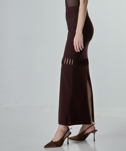 FETICO（フェティコ）の「【FETICO/フェティコ】《STUDIOUS別注》別注 MESH KNIT MAXI SKIRT/メッシュニットマキシスカート（スカート・レディース・ブラウン/ブラック・36/38）」の19枚目の写真
