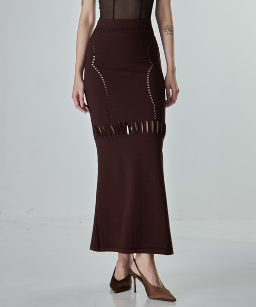 FETICO（フェティコ）の「【FETICO/フェティコ】《STUDIOUS別注》別注 MESH KNIT MAXI SKIRT/メッシュニットマキシスカート（スカート・レディース・ブラウン/ブラック・36/38）」の18枚目の写真