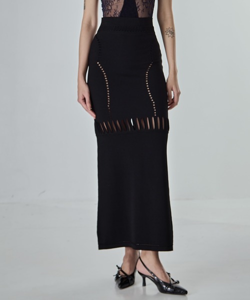 FETICO（フェティコ）の「【FETICO/フェティコ】《STUDIOUS別注》別注 MESH KNIT MAXI SKIRT/メッシュニットマキシスカート（スカート・レディース・ブラウン/ブラック・36/38）」の6枚目の写真