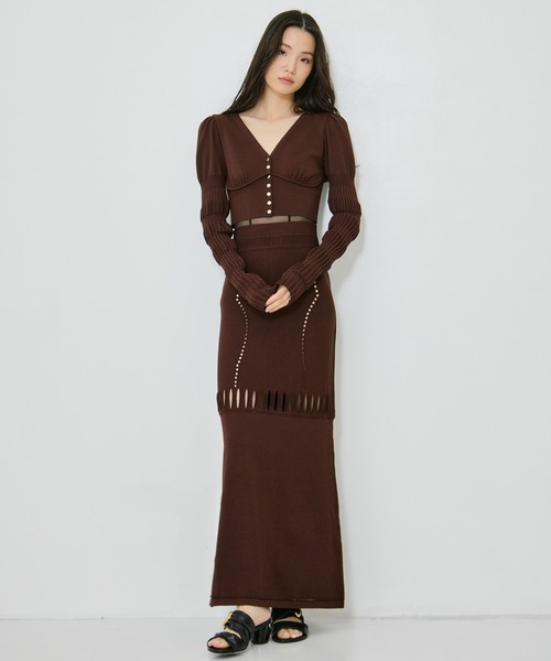 FETICO フェティコ MESH KNIT MAXI SKIRT 茶サイズ1 FETICO/フェティコ】《STUDIOUS別注》MESH KNIT MAXI SKIRT/メッシュ