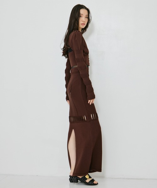 FETICO フェティコ MESH KNIT MAXI SKIRT 茶サイズ1 FETICO/フェティコ】《STUDIOUS別注》MESH KNIT MAXI SKIRT/メッシュ