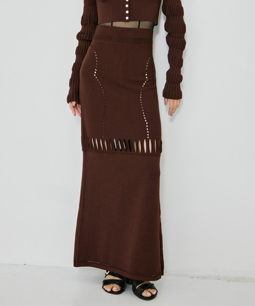 FETICO フェティコ MESH KNIT MAXI SKIRT 茶サイズ1 FETICO/フェティコ】《STUDIOUS別注》MESH KNIT MAXI SKIRT/メッシュ