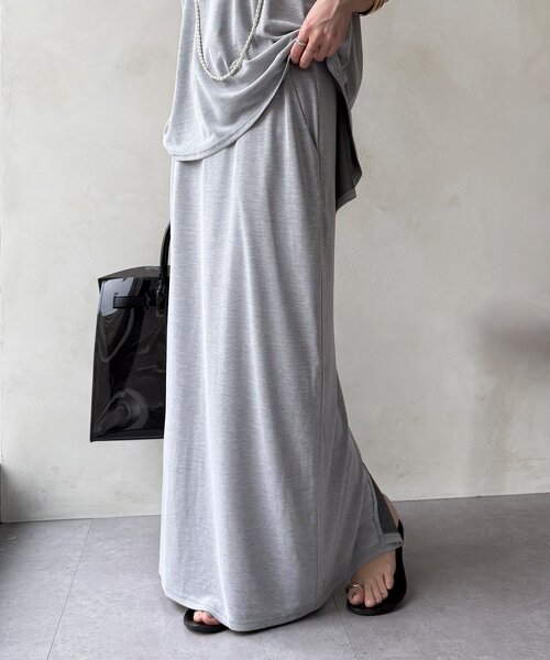 DouDou(ドゥドゥ)の「【セットアップ可能】ソフトIラインスカート(スカート・レディース・ライトグレー/モカ/ブラック・FREE)」の2枚目の写真