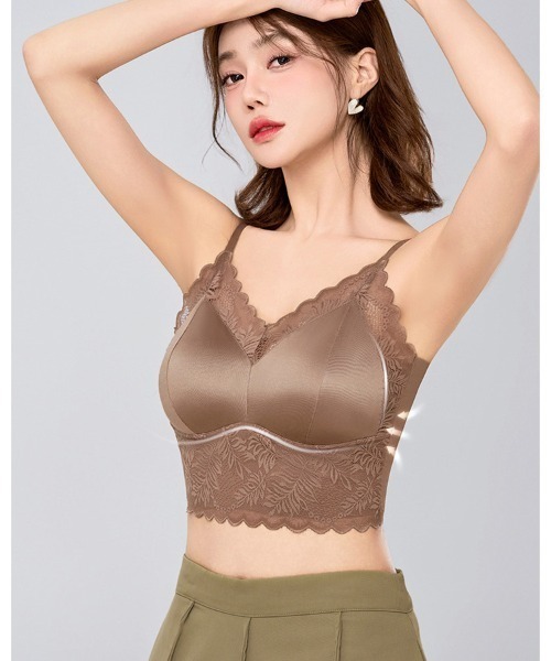shoppinggo(ショッピングゴー)の「キャミソール レース付き ショート丈 ブラトップ レディース トップス 下着(キャミソール・レディース・ブラウン/ベージュ/アイボリー/ブラック・FREE)」の19枚目の写真