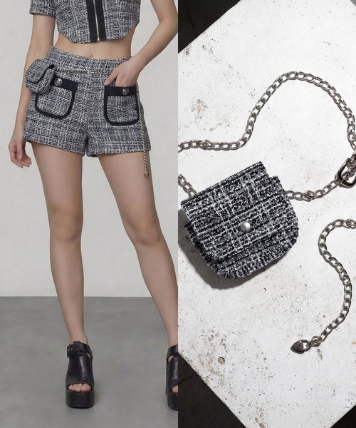 DURAS(デュラス)の「ベルトポーチ+ツイードショートパンツ(その他パンツ・レディース・ピンク/ライム/ブラック/ブルー・ONE SIZE)」の1枚目の写真