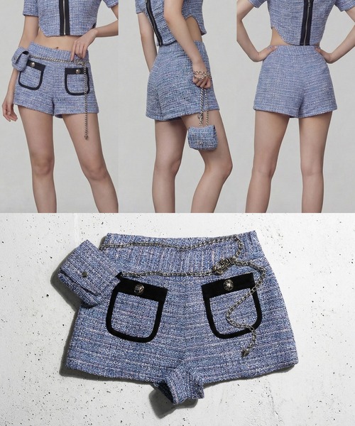 DURAS(デュラス)の「ベルトポーチ+ツイードショートパンツ(その他パンツ・レディース・ピンク/ライム/ブラック/ブルー・ONE SIZE)」の5枚目の写真