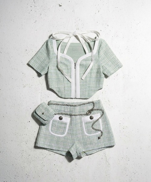 DURAS(デュラス)の「ベルトポーチ+ツイードショートパンツ(その他パンツ・レディース・ピンク/ライム/ブラック/ブルー・ONE SIZE)」の12枚目の写真