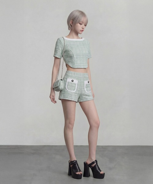 DURAS(デュラス)の「ベルトポーチ+ツイードショートパンツ(その他パンツ・レディース・ピンク/ライム/ブラック/ブルー・ONE SIZE)」の13枚目の写真