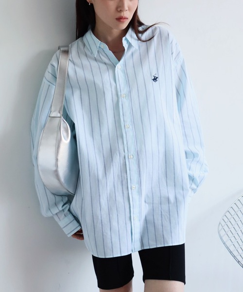 BEVERLY HILLS POLO CLUB(ビバリーヒルズポロクラブ)の「【Bevery Hills Polo Club/ビバリーヒルズポロクラブ】ワンポイント刺繍 長袖シャツ(S:クロップド丈 / M:ミドル丈)(シャツ/ブラウス・レディース・ブルー系その他/イエロー系その他/ブルー系その他2/ライトブルー/インディゴブルー/ホワイト/オレンジ系その他・M/S)」の6枚目の写真