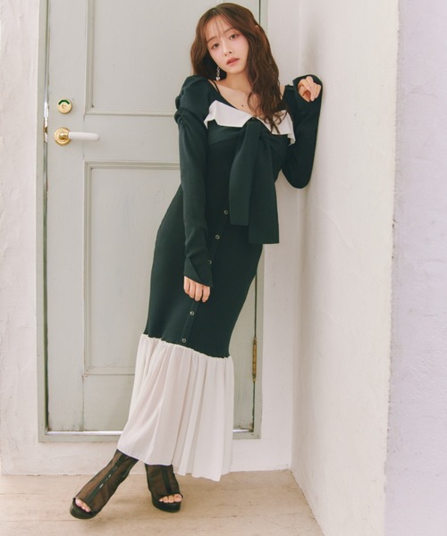 セール】【森香澄さん着用】レイヤードフロントリボンマーメイドニット