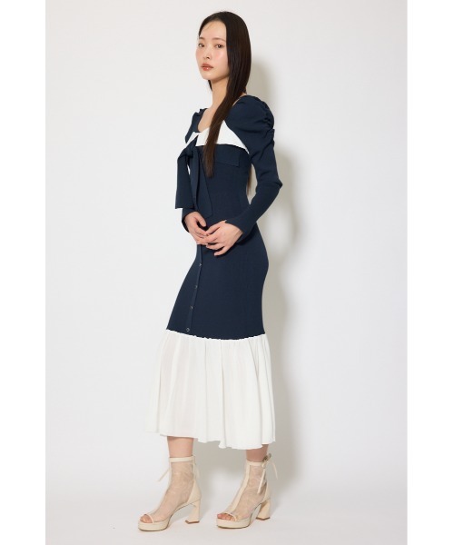 rienda(リエンダ)の「【森香澄さん着用】レイヤードフロントリボンマーメイドニットワンピース 春服(ワンピース・レディース・ピンク/ネイビー/ベージュ・FREE)」の5枚目の写真