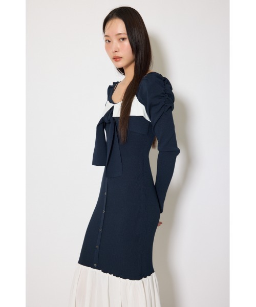 rienda(リエンダ)の「【森香澄さん着用】レイヤードフロントリボンマーメイドニットワンピース 春服(ワンピース・レディース・ピンク/ネイビー/ベージュ・FREE)」の8枚目の写真