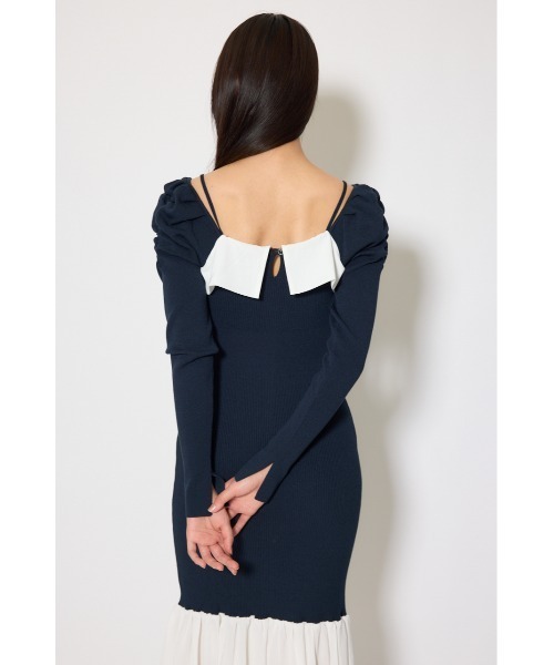 rienda(リエンダ)の「【森香澄さん着用】レイヤードフロントリボンマーメイドニットワンピース 春服(ワンピース・レディース・ピンク/ネイビー/ベージュ・FREE)」の9枚目の写真