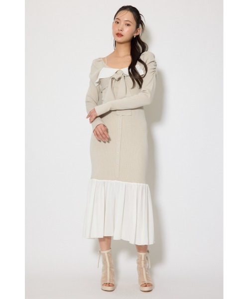 rienda(リエンダ)の「【森香澄さん着用】レイヤードフロントリボンマーメイドニットワンピース 春服(ワンピース・レディース・ピンク/ネイビー/ベージュ・FREE)」の12枚目の写真