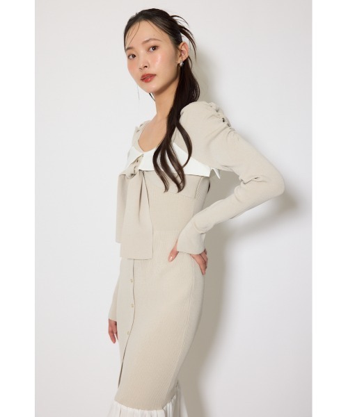 rienda(リエンダ)の「【森香澄さん着用】レイヤードフロントリボンマーメイドニットワンピース 春服(ワンピース・レディース・ピンク/ネイビー/ベージュ・FREE)」の15枚目の写真
