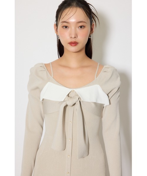 rienda(リエンダ)の「【森香澄さん着用】レイヤードフロントリボンマーメイドニットワンピース 春服(ワンピース・レディース・ピンク/ネイビー/ベージュ・FREE)」の20枚目の写真
