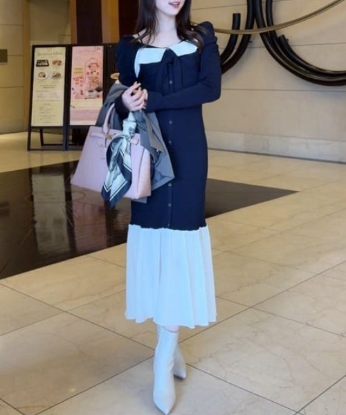 セール】【森香澄さん着用】レイヤードフロントリボンマーメイドニット