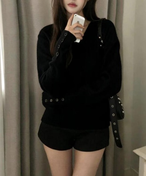 semplice(センプリチェ)の「V ネック リブニット トップス(Tシャツ/カットソー・レディース・グレー/ベージュ/ブラック・F)」の2枚目の写真